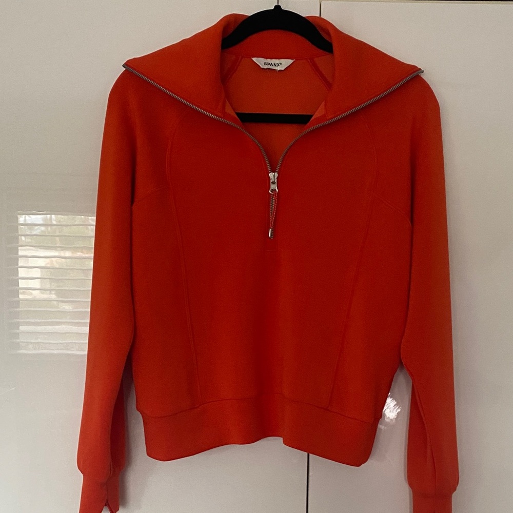 SPANX Bright Orange Quarter-Zip Pullover Hoodie